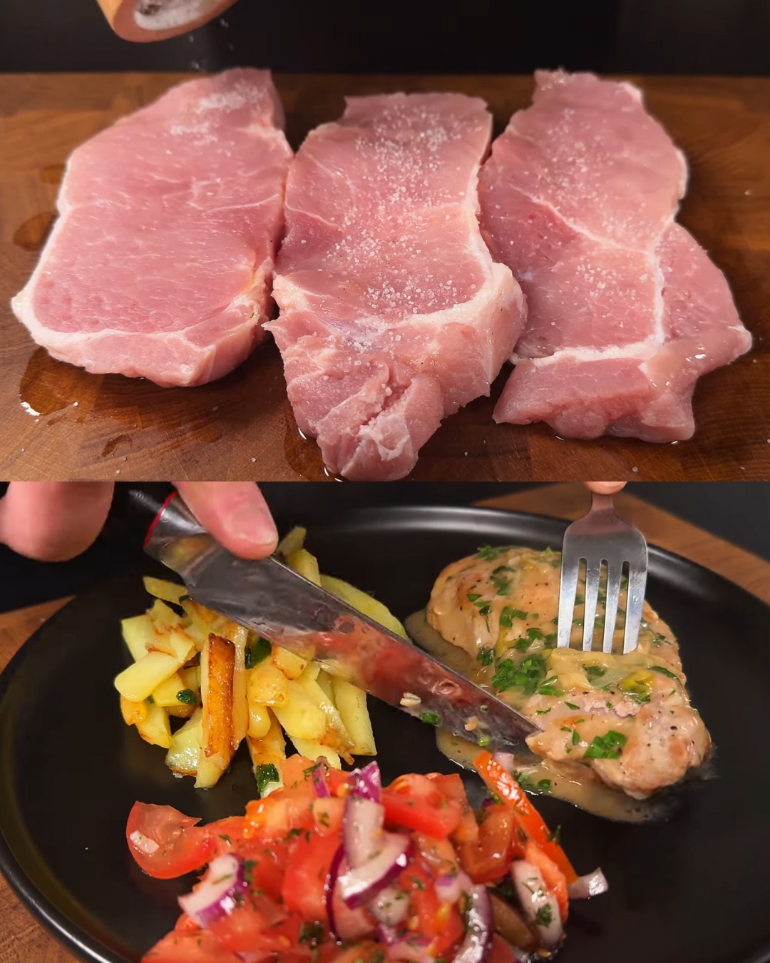 Creamy Pork Loin with Onion, Cheese & Balsamic Potato Salad