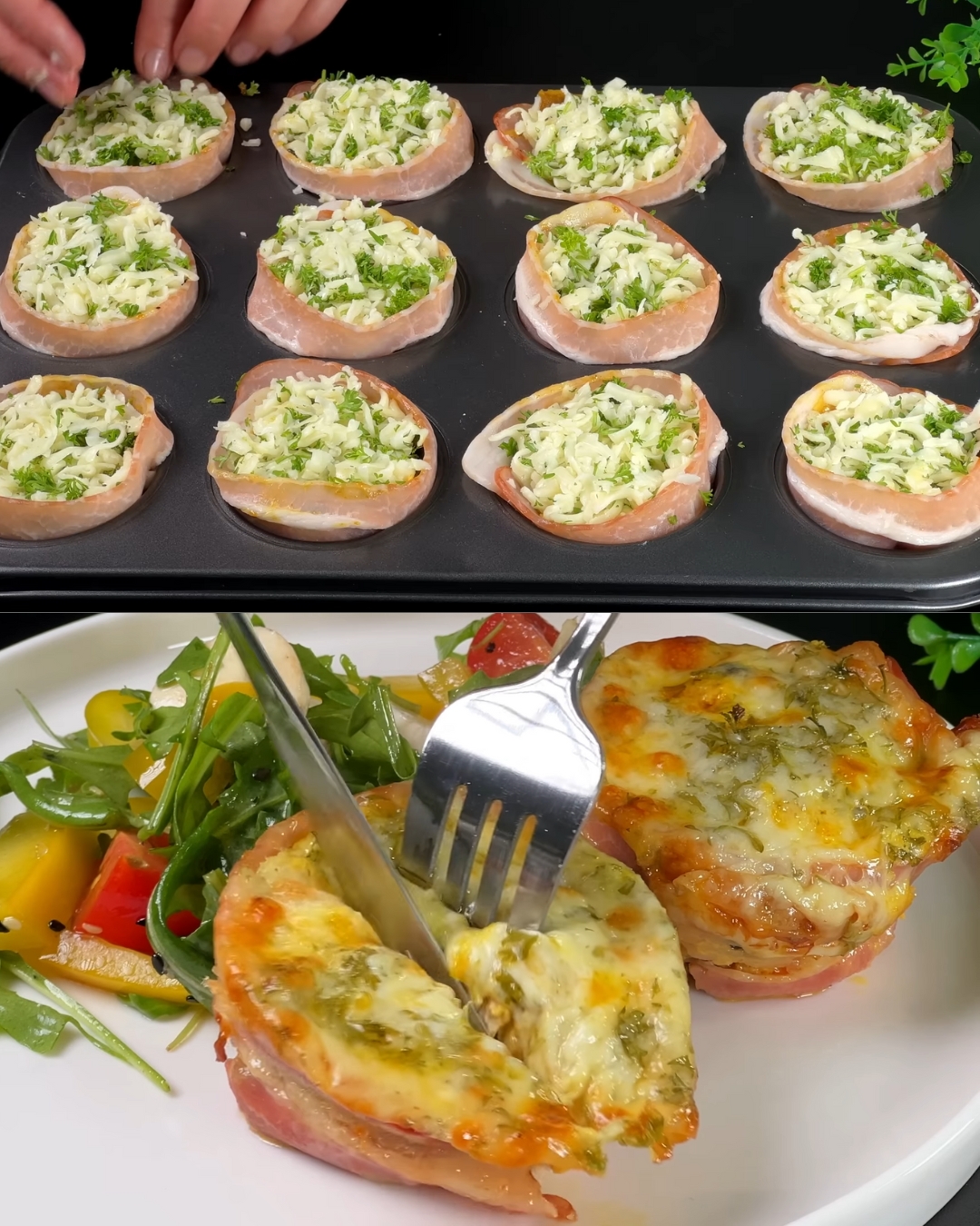 Creamy Chicken and Bacon Casserole with Mushrooms, Cheese, and Fresh Herb Salad