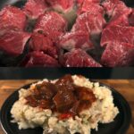 Hearty Beef and Mushroom Stew with Red Wine, Tomatoes & Creamy Dill Sides
