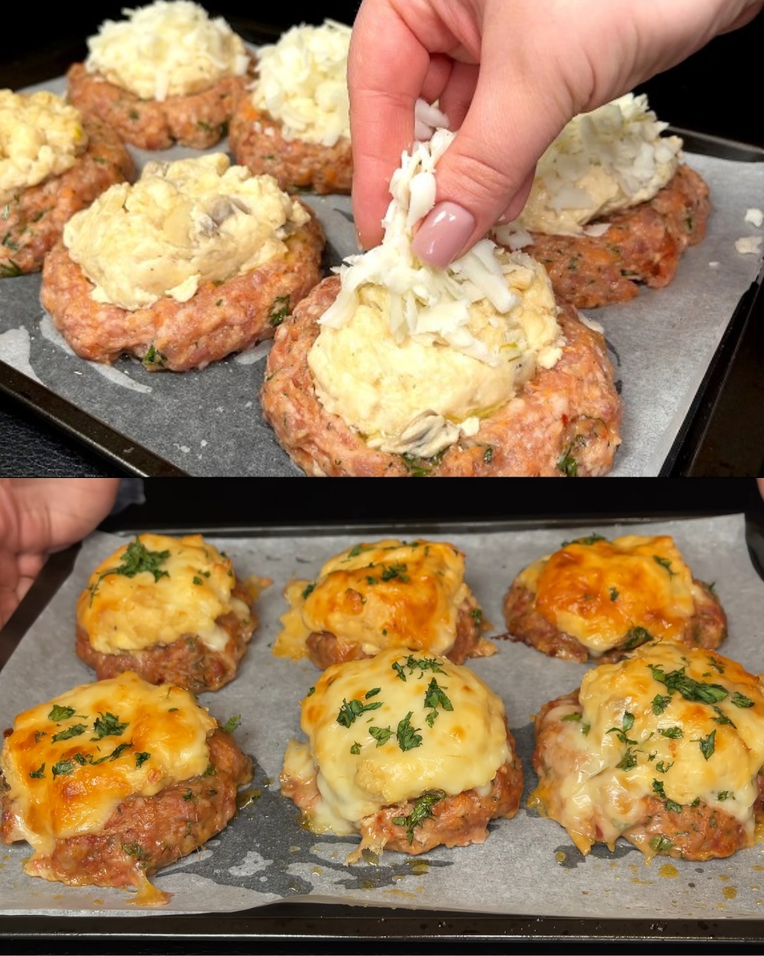 Cheesy Baked Meat Nests with Creamy Mushroom Filling