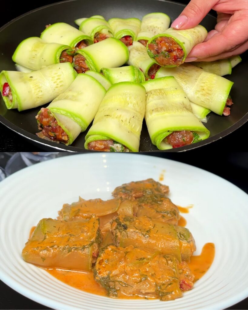 Hearty Stuffed Zucchini Boats with Savory Ground Beef & Creamy Herb Sauce