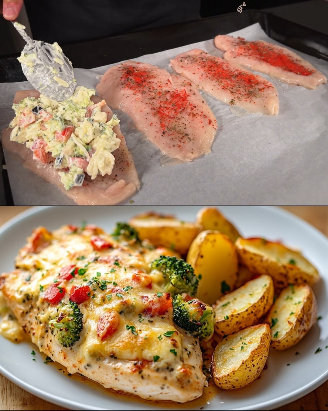Baked Chicken and Vegetable Casserole with Garlic Potatoes