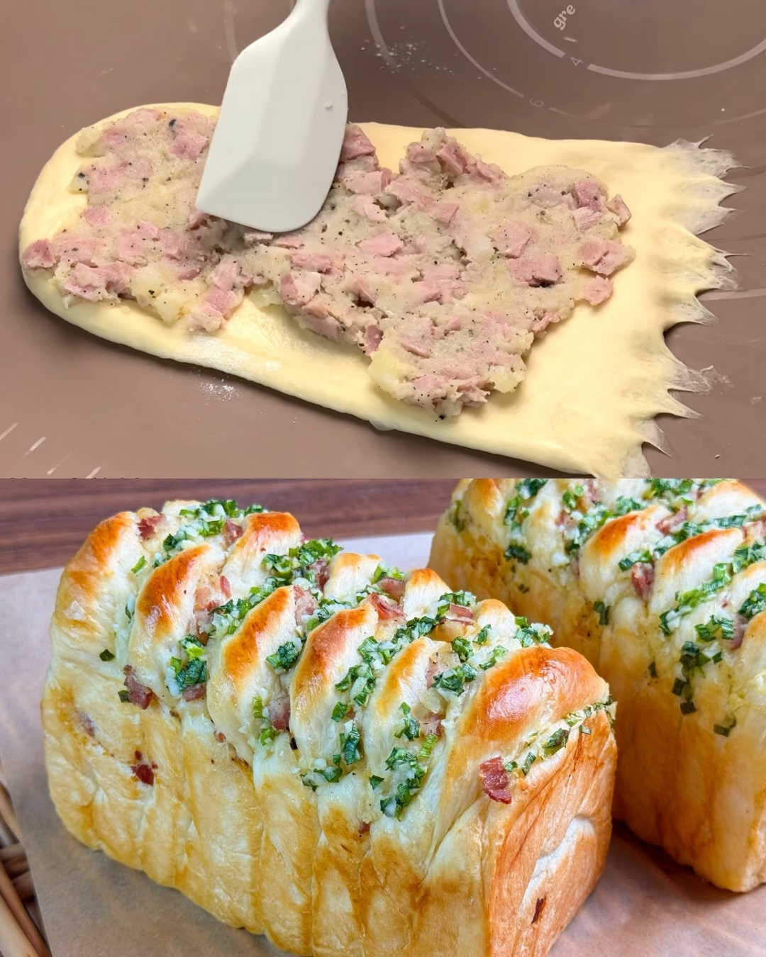 Ham and Mashed Potato Garlic Bread Loaf