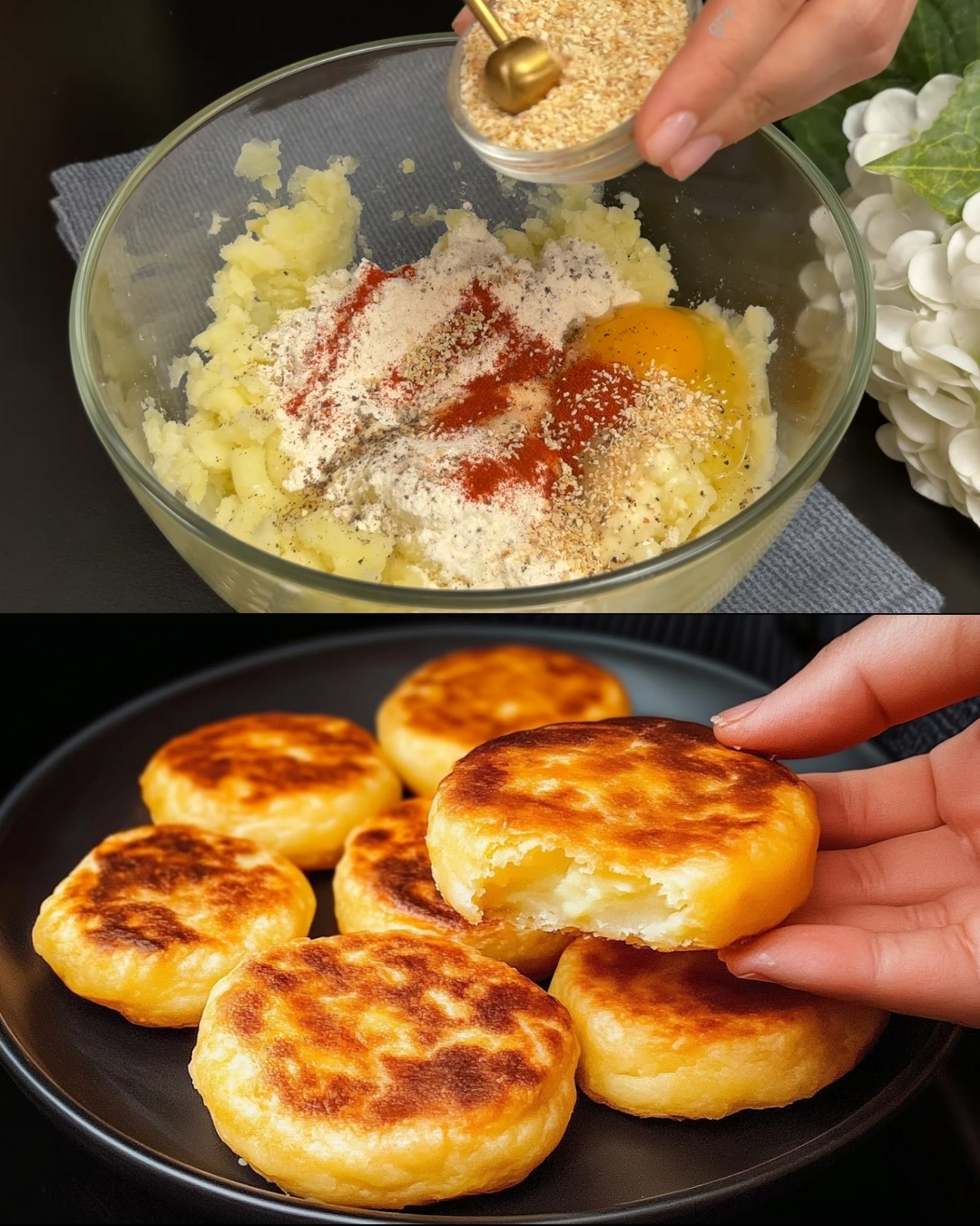 Crispy Parmesan Potato Cakes with Fresh Garden Salad