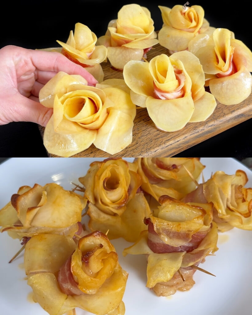 Baked Potato Rose with Creamy Bacon-Tomato Sauce and Dill Cabbage Salad