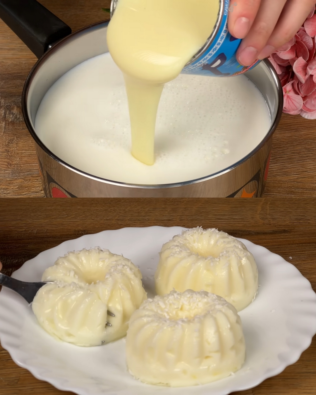 Peach Vanilla Milk Pudding with Coconut Topping