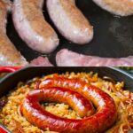 Rustic Braised Sausages with Cabbage, Apples & Creamy Dill Cucumber Sauce