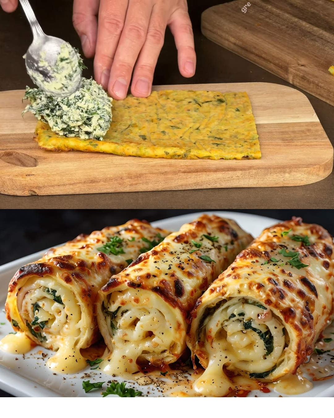 Baked Zucchini-Carrot Patties with Spinach Cream Cheese Filling