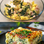 Baked Cheesy Mashed Potato Casserole with Spinach and Ham