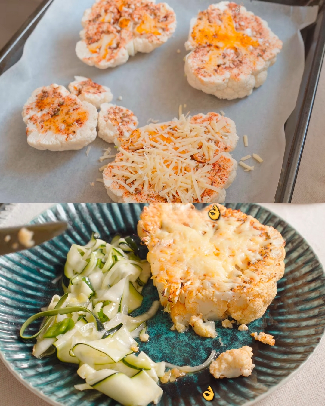Roasted Cauliflower and Zucchini Bake with Cheese and Herbs