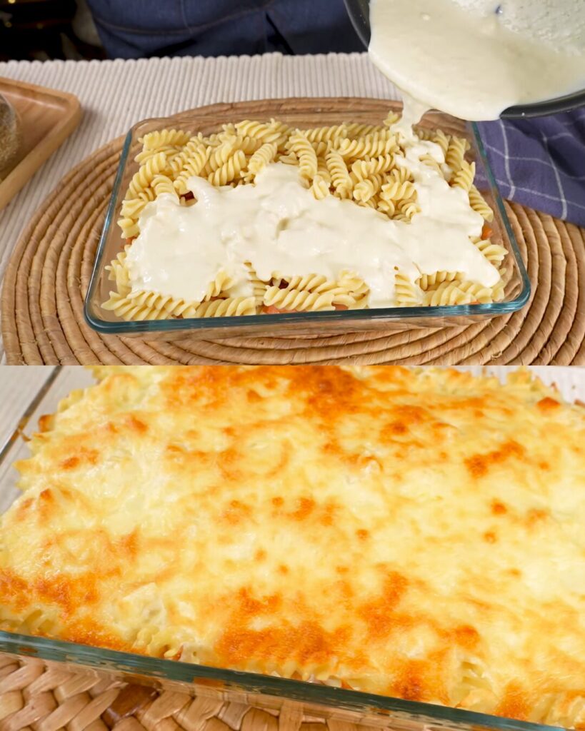Creamy Baked Pasta and Sausage Casserole finished dish