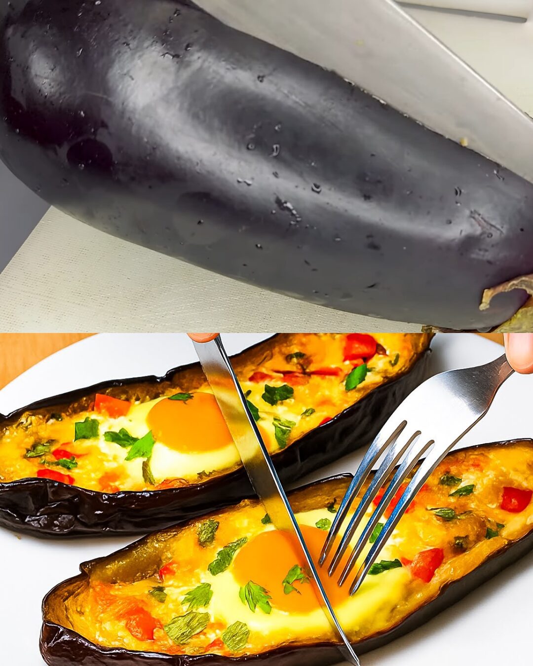 Savory Stuffed Eggplant with Cheese and Egg