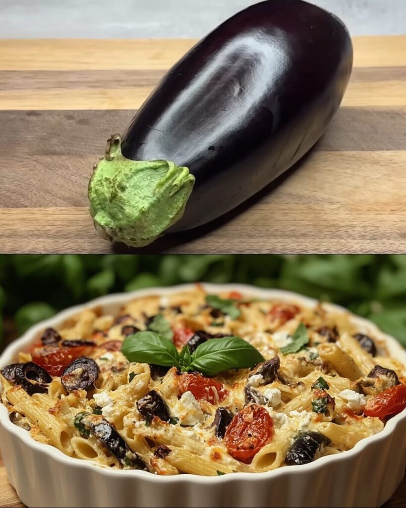 Mediterranean Pasta with Roasted Eggplant, Feta, and Cherry Tomatoes