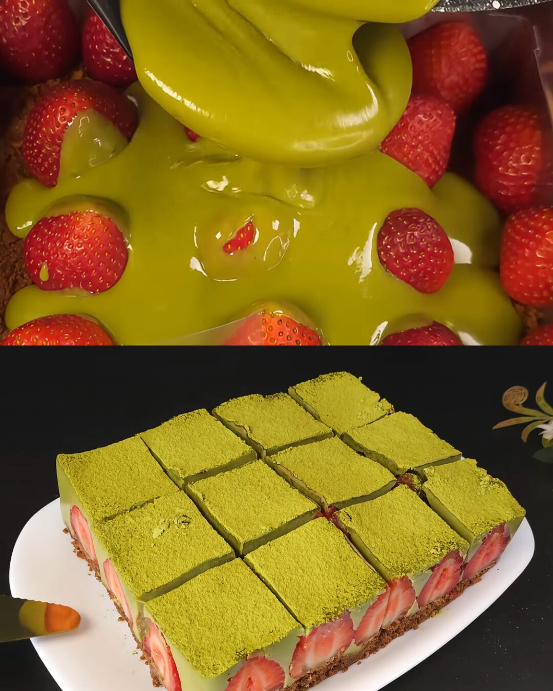 Strawberry Matcha White Chocolate Cream Cake (No-Bake)