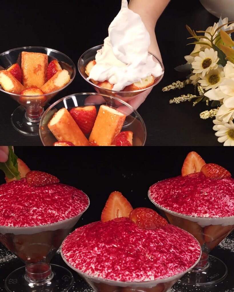 No-Bake Strawberry Cream Dessert Cups with Cream Cheese and Savoiardi