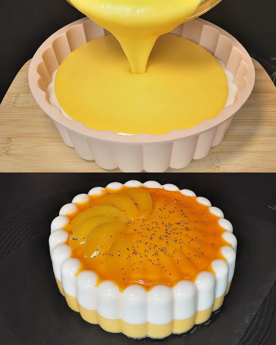 Peach Milk Jelly Dessert with Condensed Milk and Chia Seeds