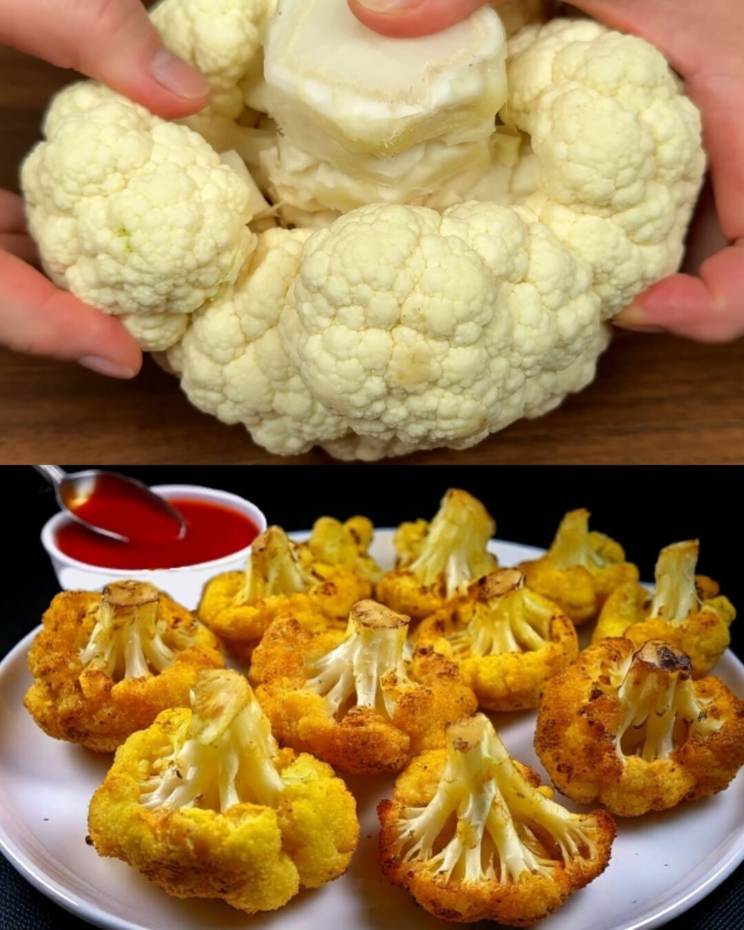 Baked Cauliflower with Garlic Butter, Spinach, and Avocado