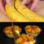 Creamy Banana Milk Dessert with Caramel Syrup and Lemonade Ice Drink