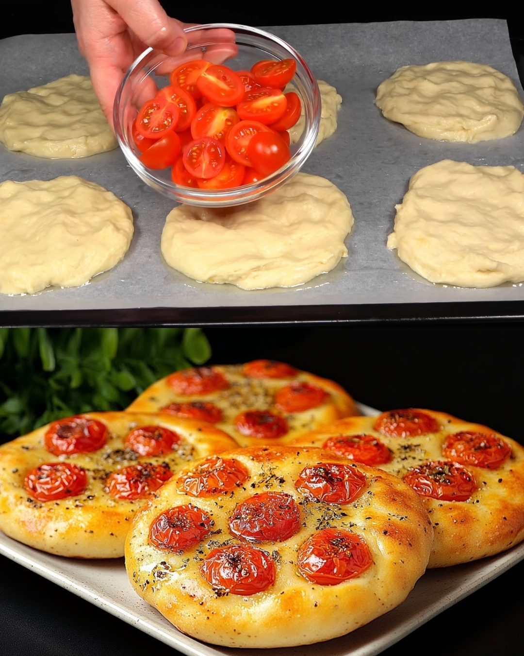 Soft Mashed Potato Flatbreads with Cherry Tomatoes and Herbs