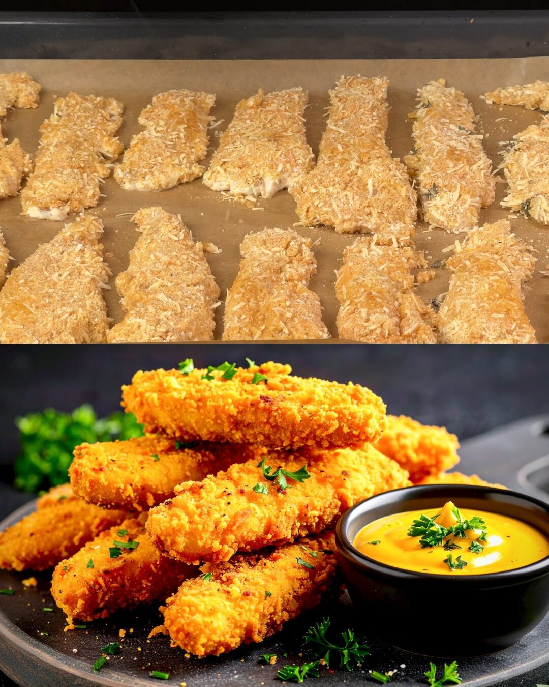 Crispy Triple-Cheese Chicken Strips with Garden Fresh Salad