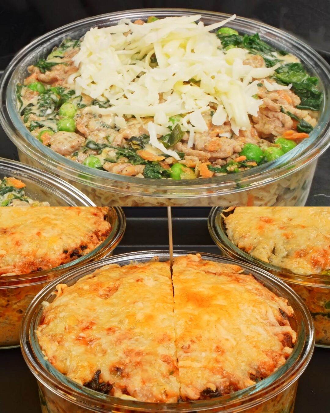 Spinach and Beef Layered Rice Casserole