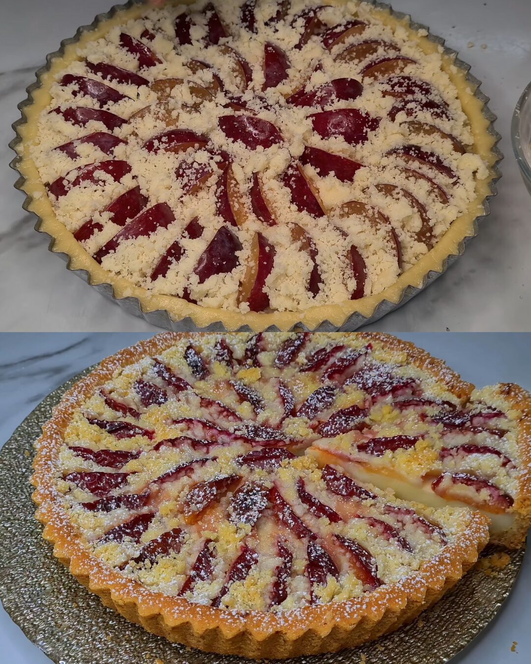 Rustic Plum Custard Streusel Cake