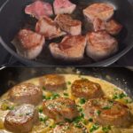 Creamy Pork Loin with Camembert Mushroom Sauce and Garlic Mashed Potatoes