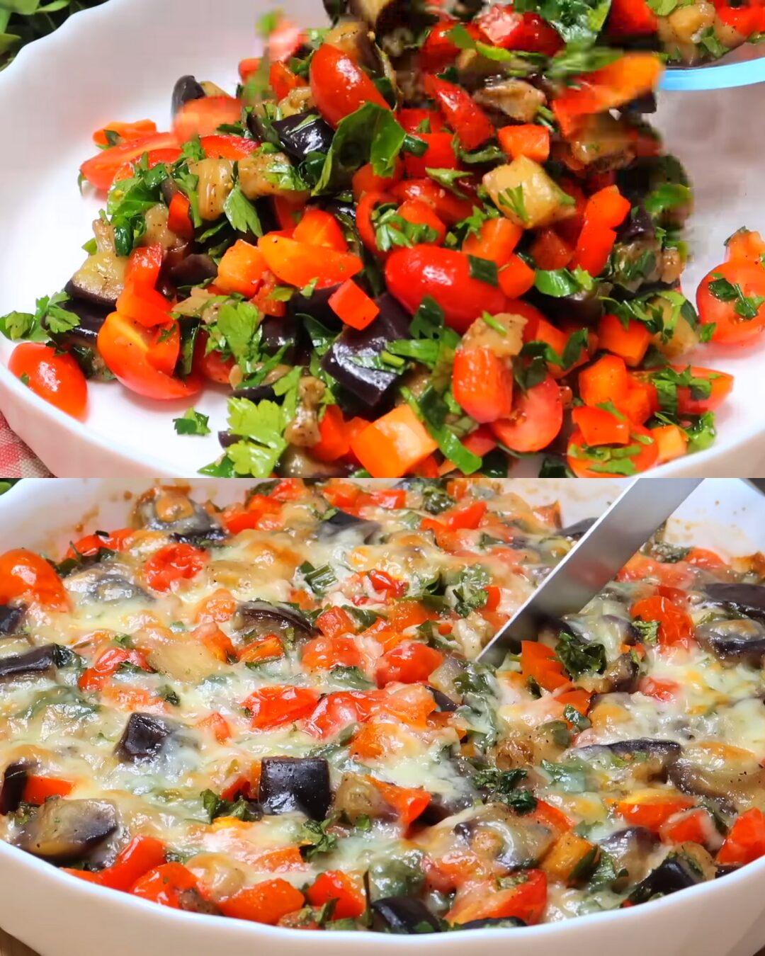Baked Eggplant with Cherry Tomatoes and Mozzarella