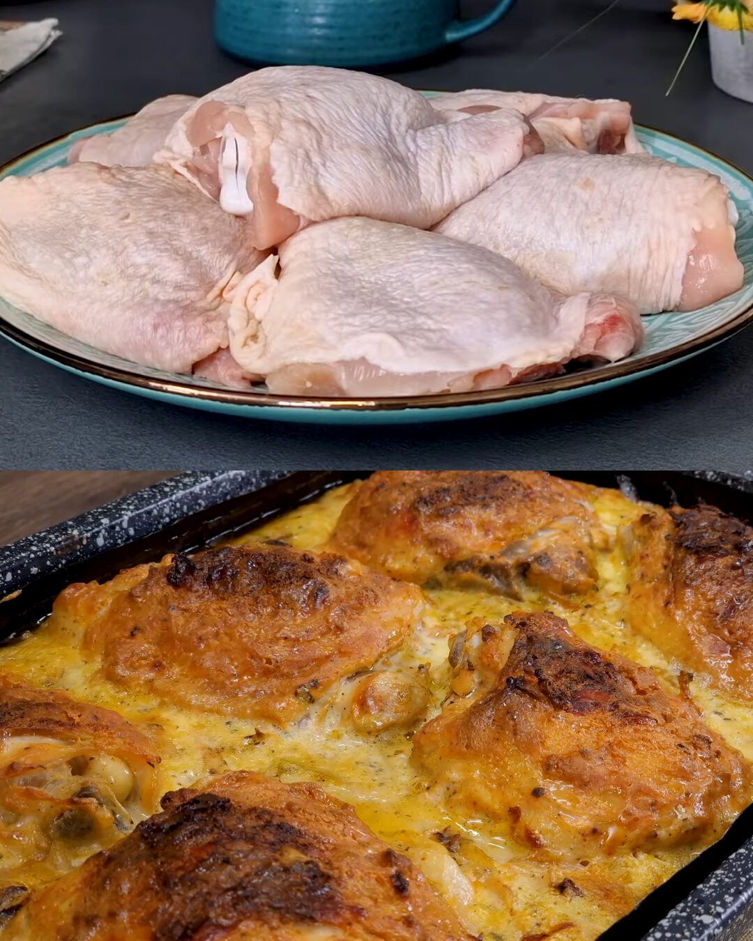 Yogurt-Marinated Baked Chicken Thighs with Cabbage and Herb-Egg Topping