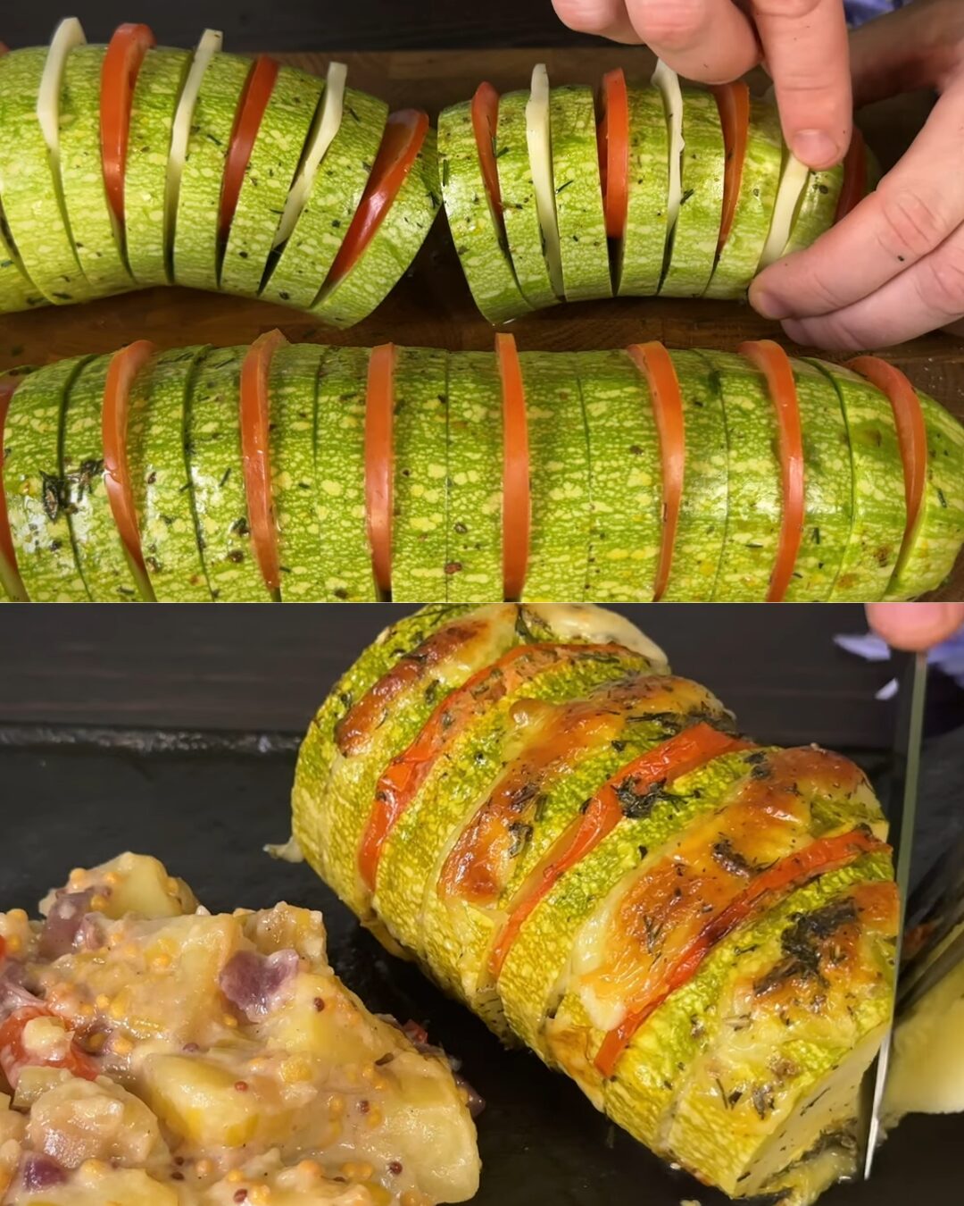 Stuffed Zucchini Boats with Creamy Garlic-Mushroom Sauce and Mozzarella
