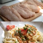 Creamy Mozzarella Chicken with Garlic Tomato Sauce and Spaghetti