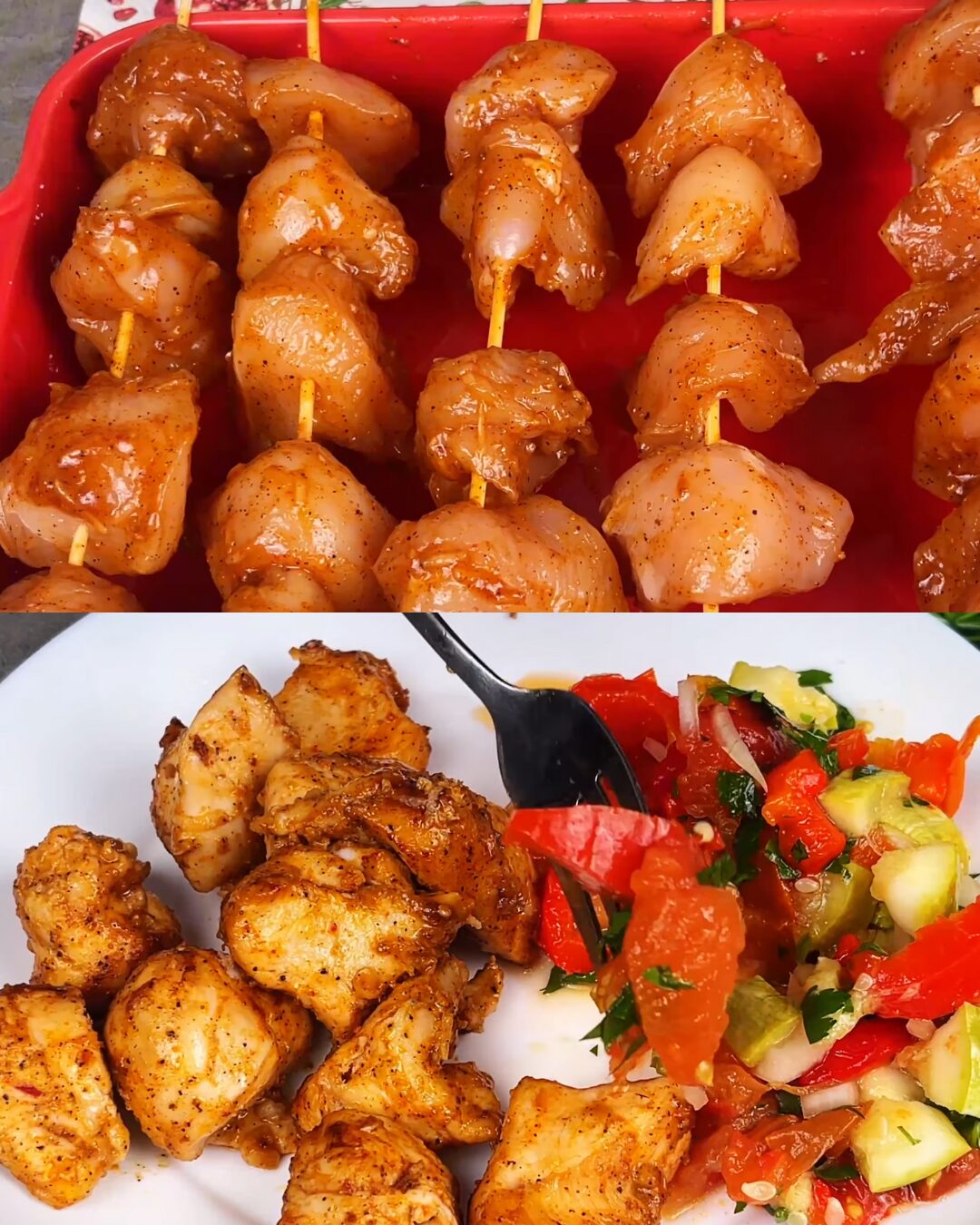 Juicy Oven-Baked Chicken Skewers with Roasted Vegetable Salad