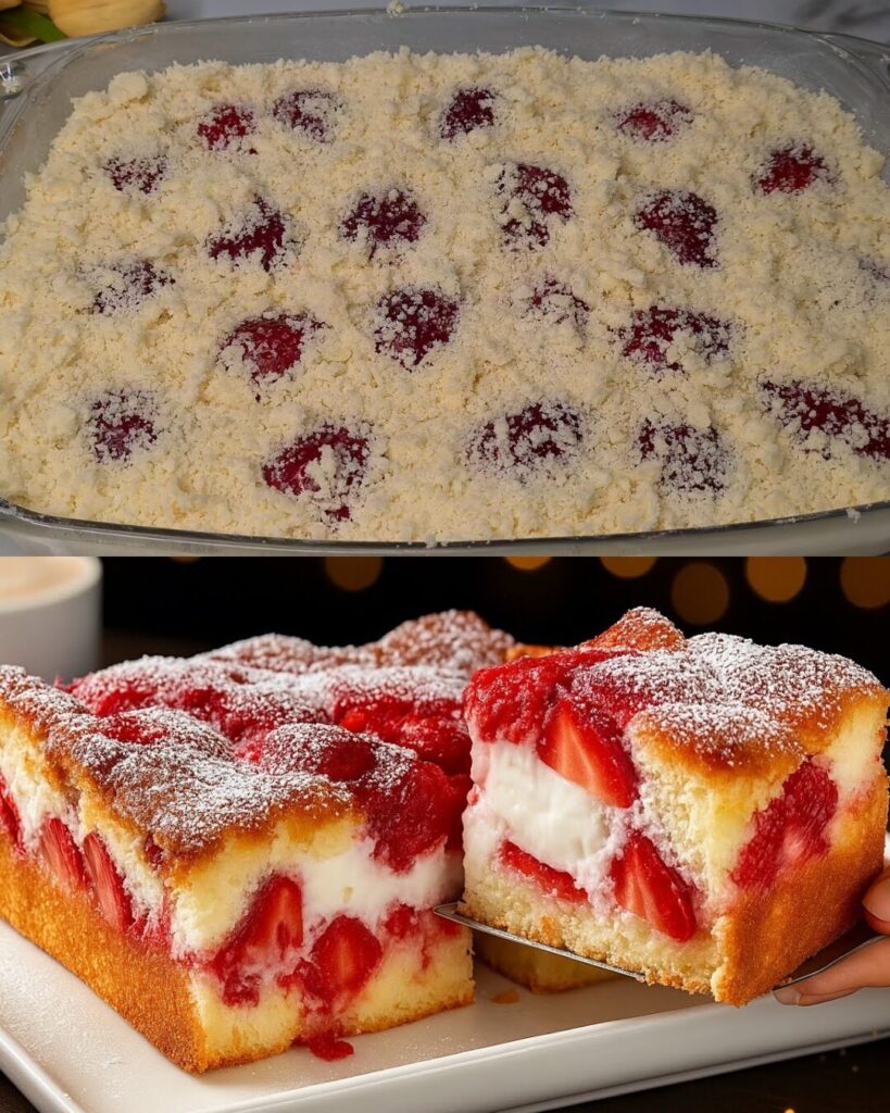 Strawberry Crumble Cake: A Soft, Fruity Treat with a Buttery Crunch finished dish