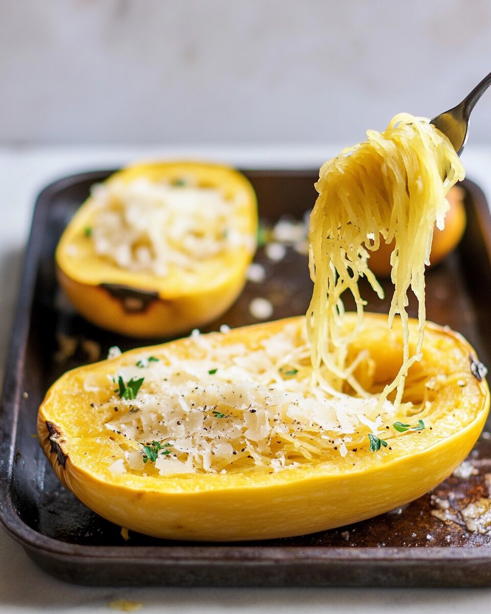 Garlic Parmesan Roasted Spaghetti Squash