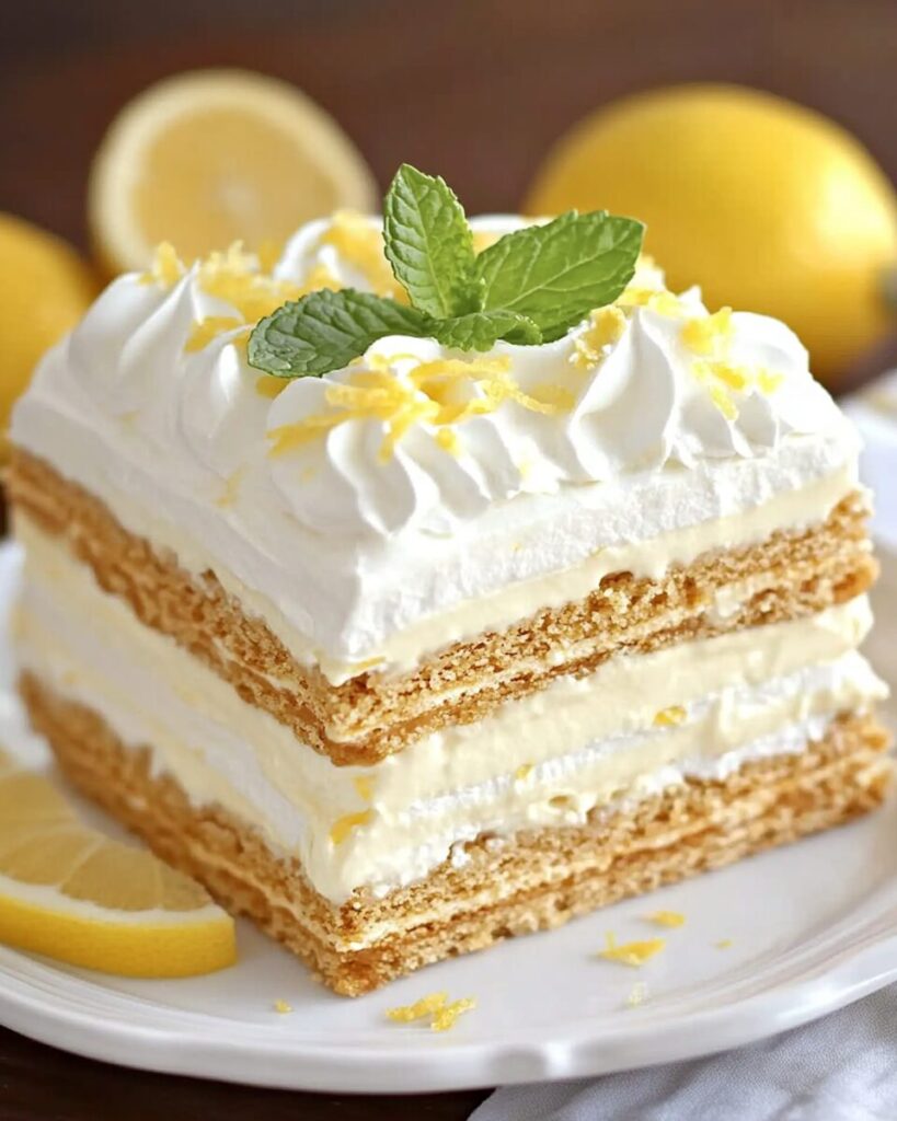 No-Bake Lemon Eclair Cake finished dish