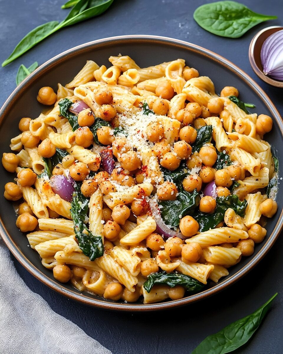 Roasted Chickpeas Pasta with Spinach