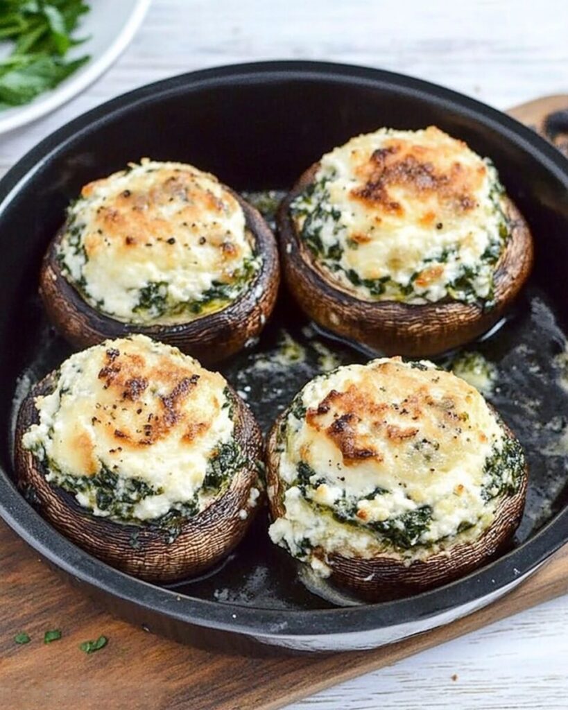 Spinach Ricotta Stuffed Mushrooms finished dish