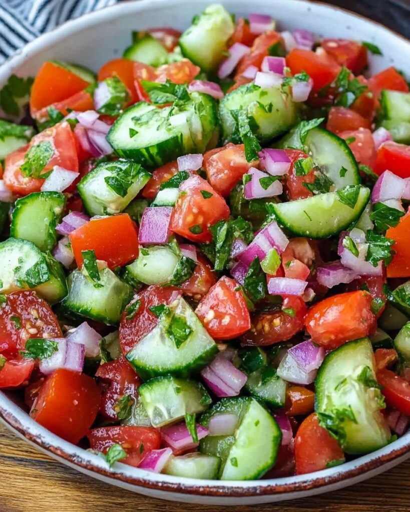 Mediterranean Cucumber Tomato Salad finished dish