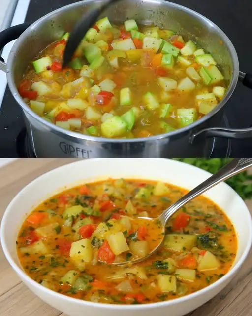 Hearty Vegetable Soup with Garlic-Cheddar Croutons