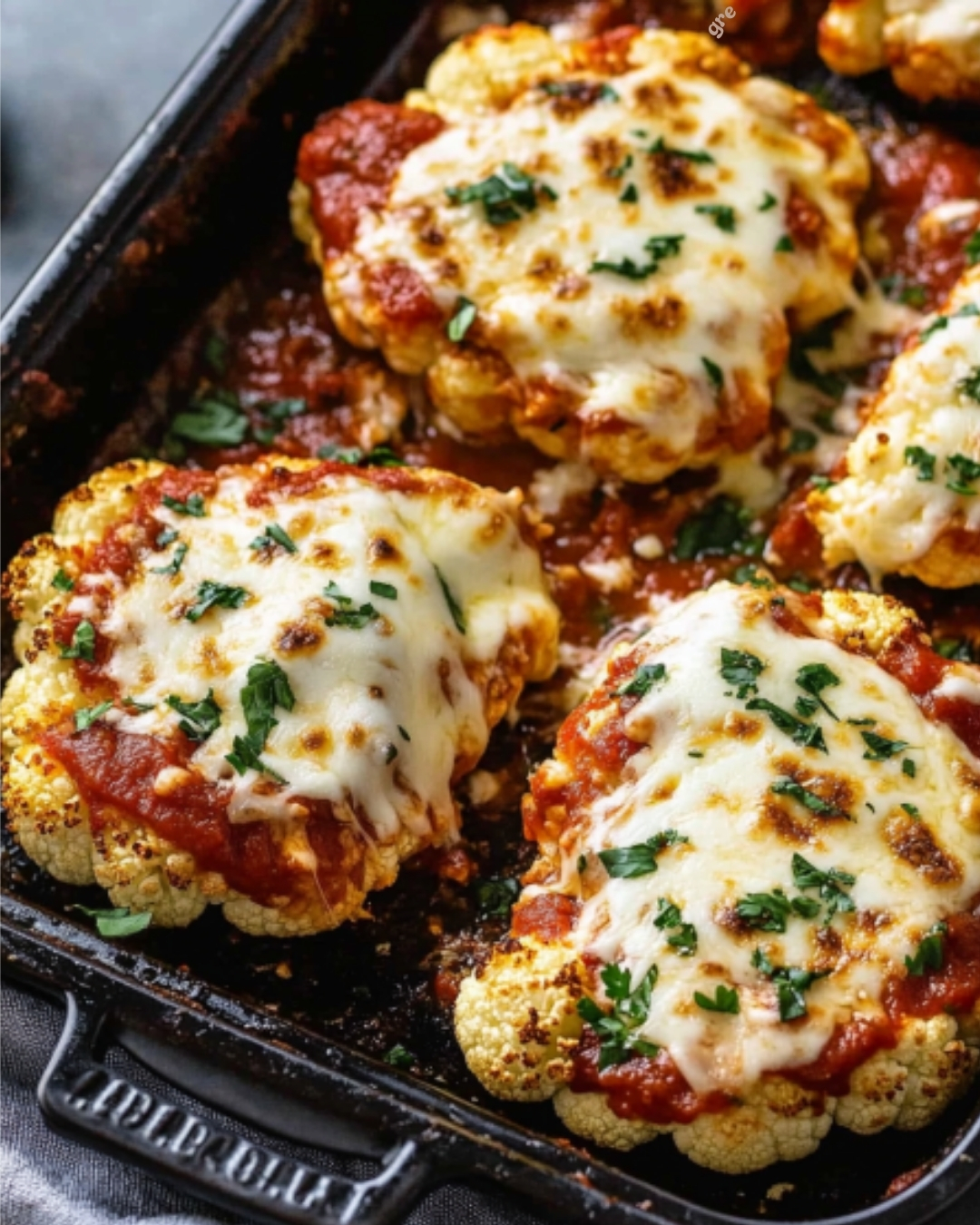 Baked Cauliflower Steaks with Tomato Sauce and Cheese
