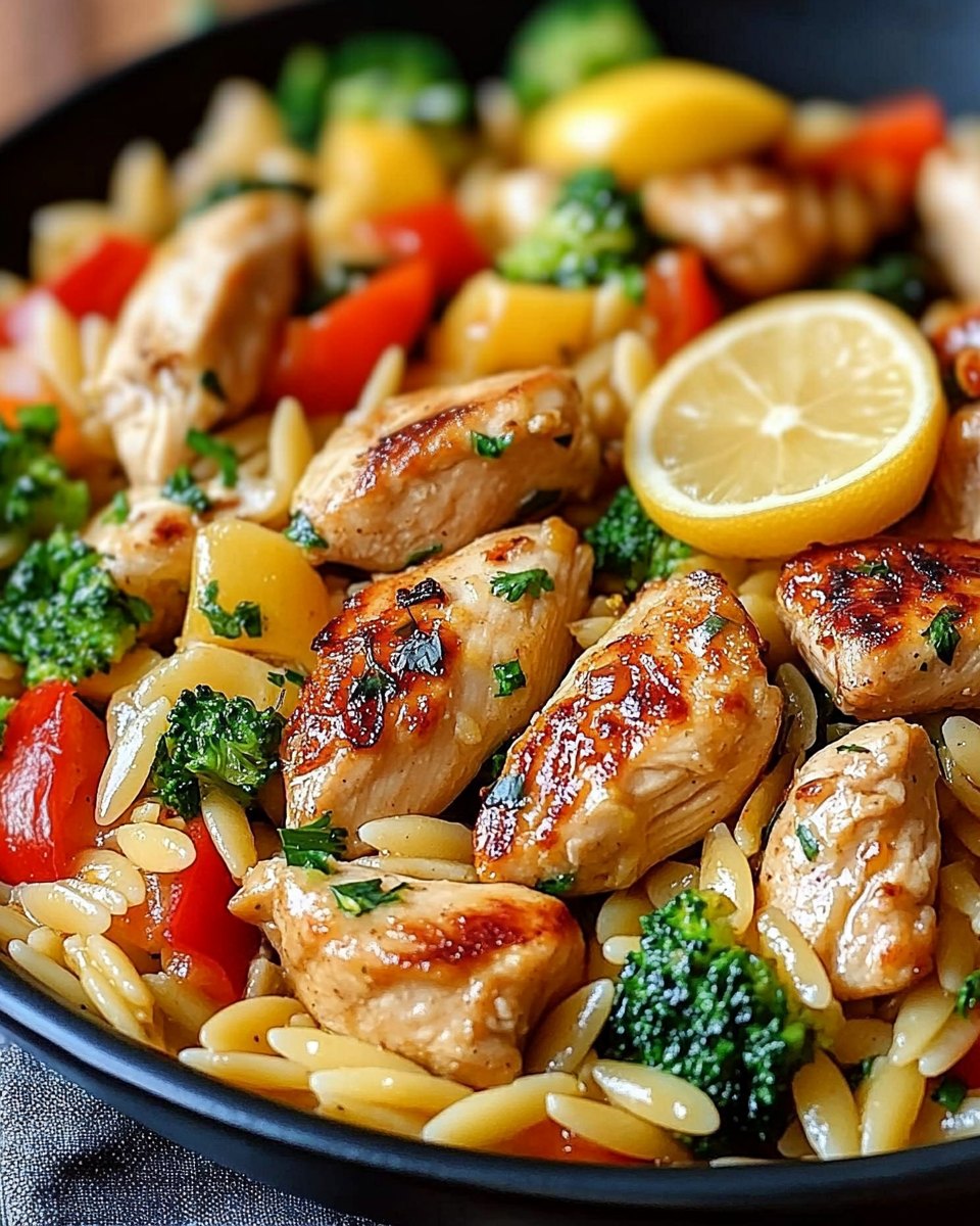 Lemon Chicken with Vegetable Orzo Skillet