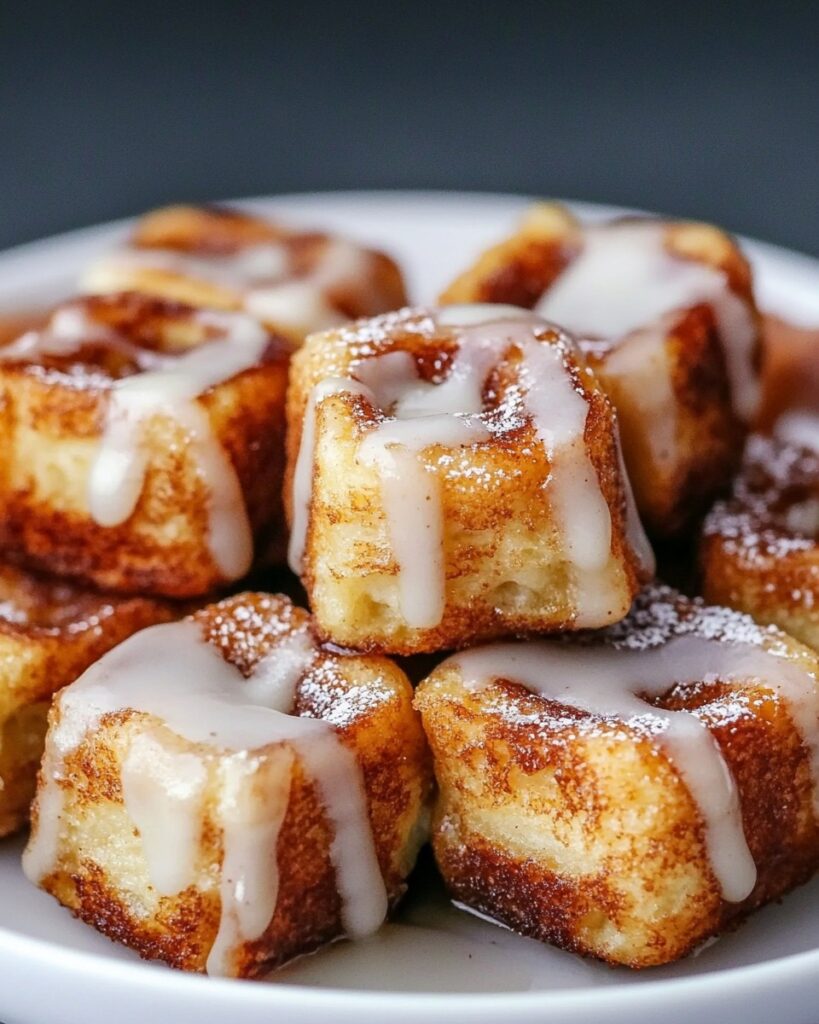 Cinnamon Roll French Toast Bites finished dish