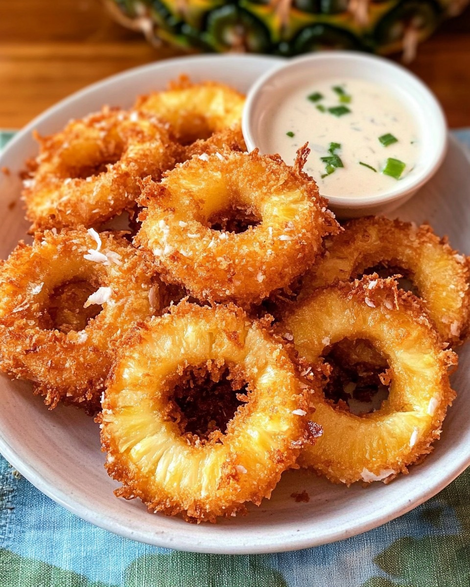 Fried Pineapple Rings with Creamy Coconut Dip