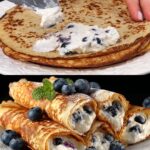 Fluffy Oatmeal Pancakes with Cottage Cheese & Blueberry Filling