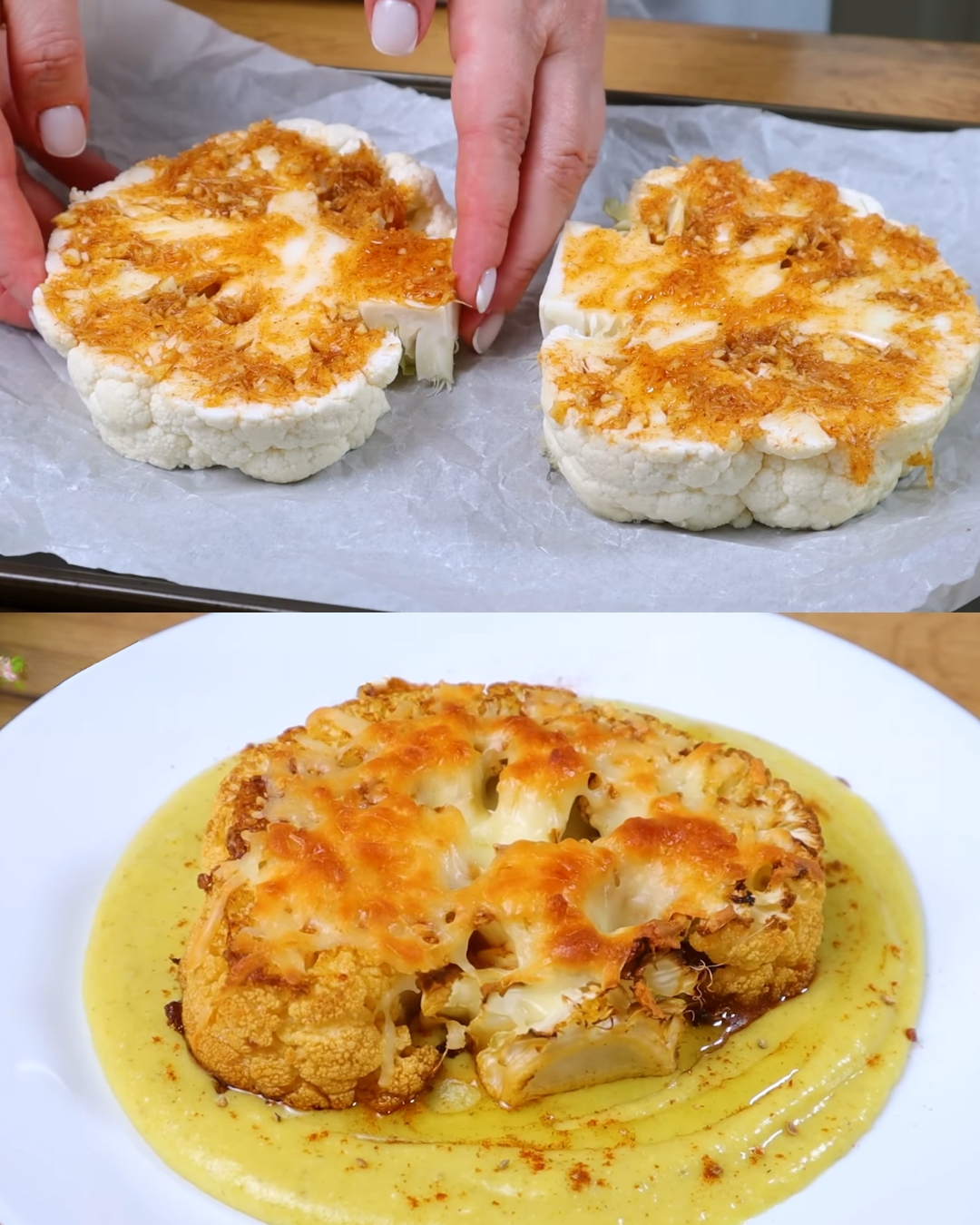 Cauliflower Steak with Millet, Creamy Tahini Sauce & Fresh Cabbage Salad