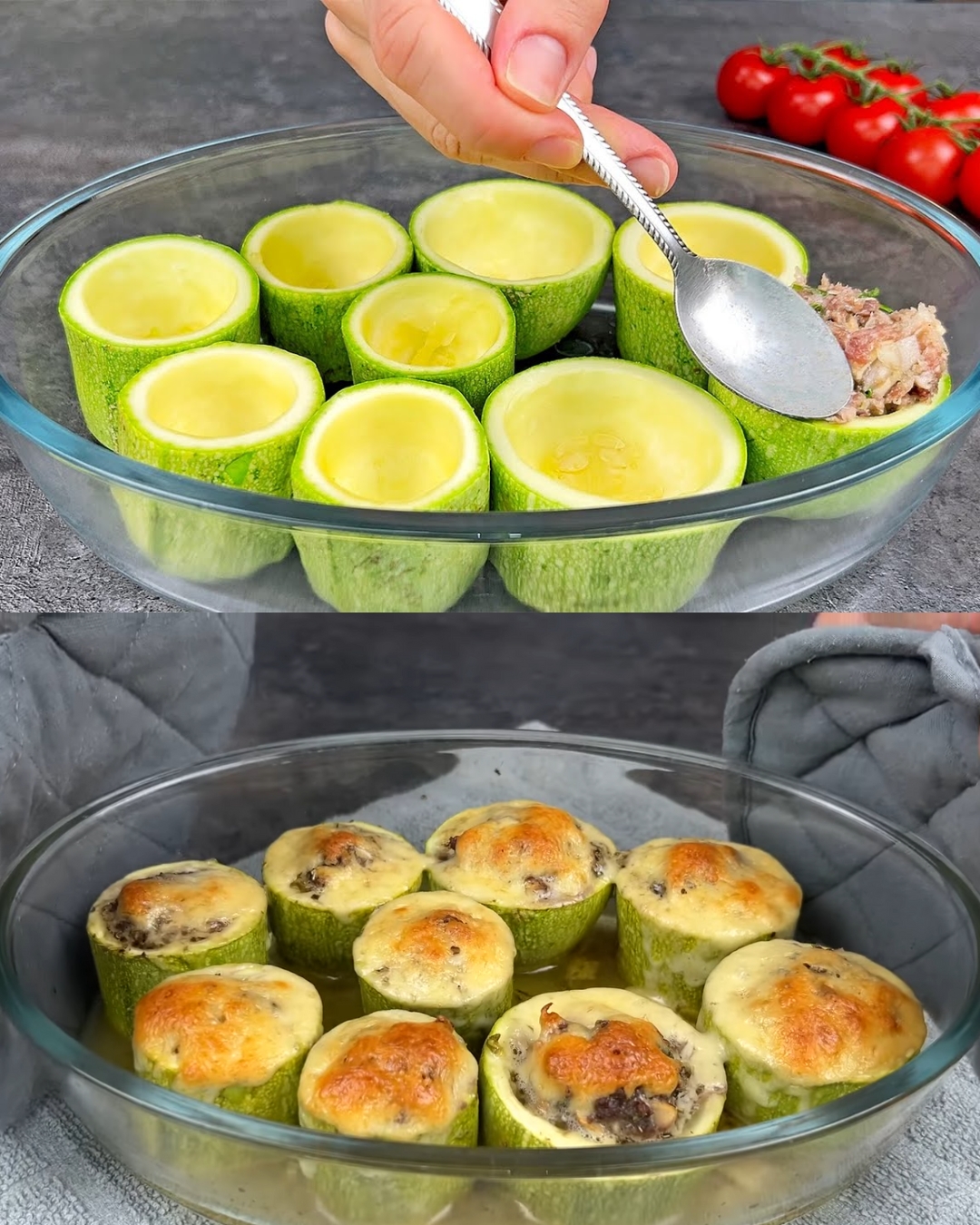 Zucchini Vegetable Boats with Beef, Mushrooms & Creamy Dill Sauce
