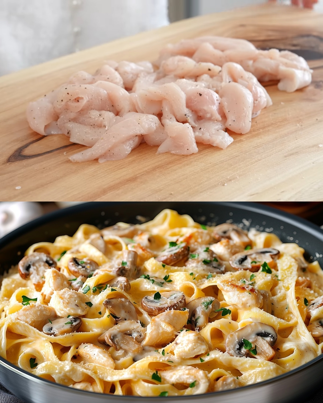 Creamy Chicken Mushroom Pasta in Parmesan Garlic Sauce