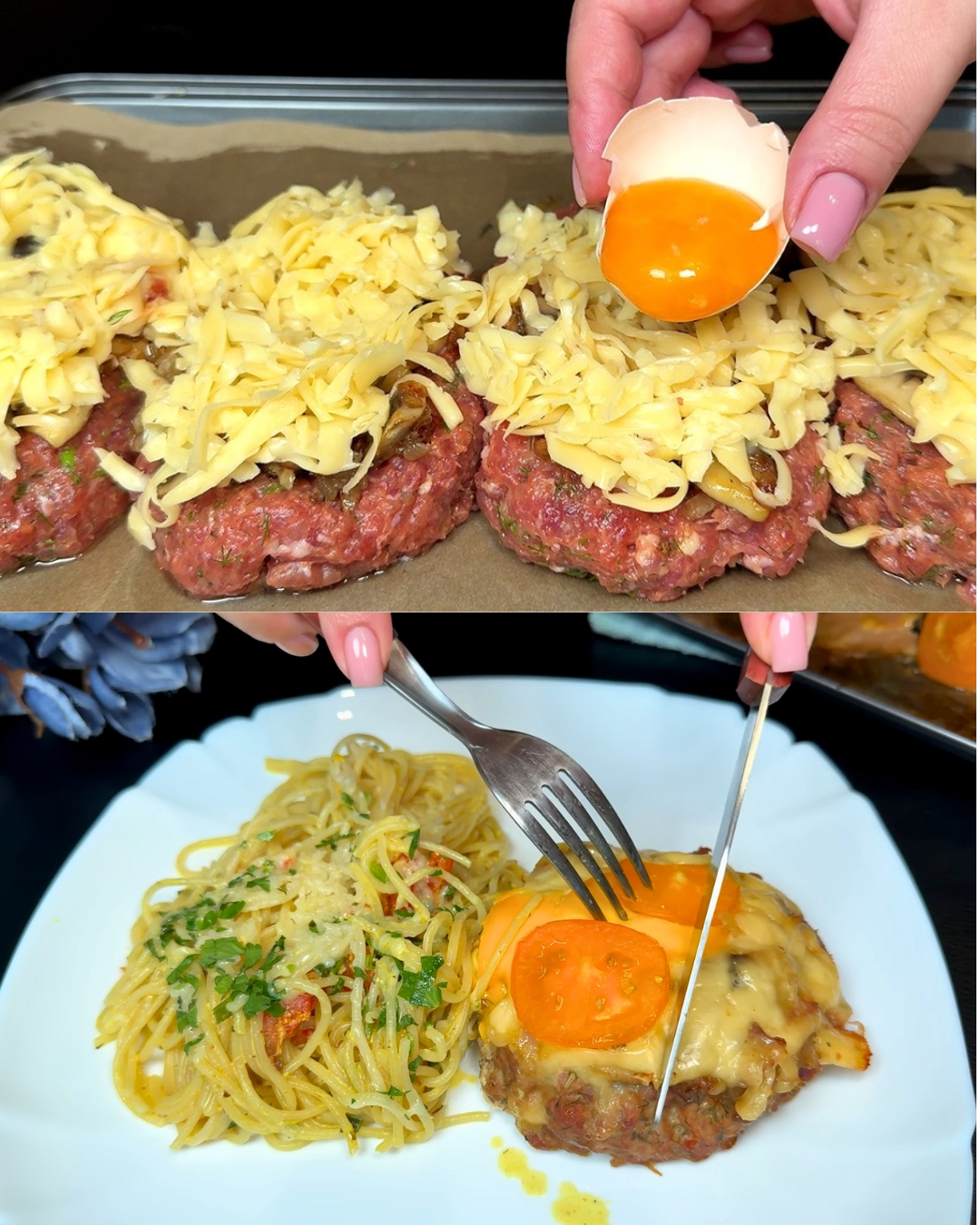 Stuffed Beef & Mushroom Bake with Creamy Spinach Noodles
