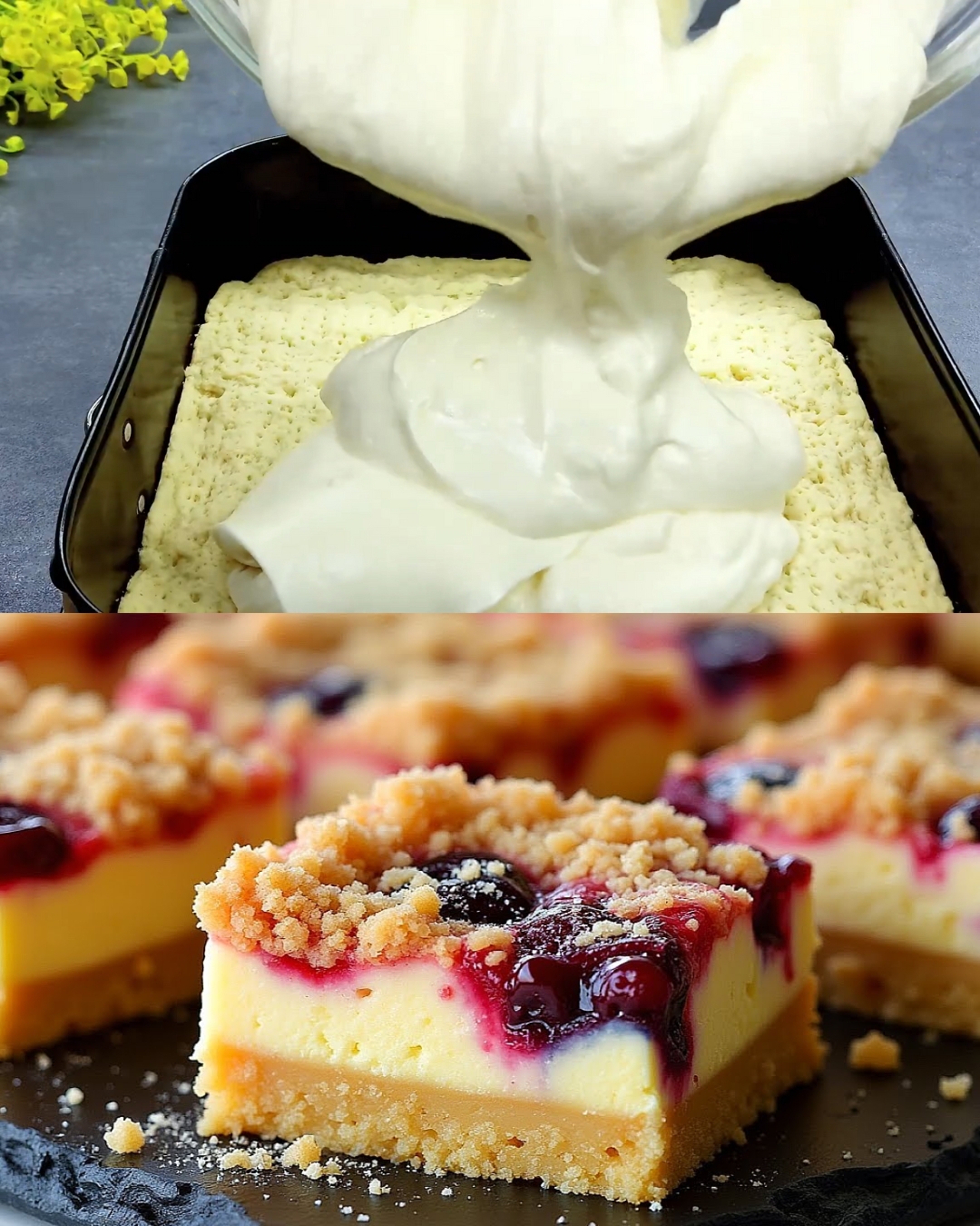 Blueberry and Currant Cheesecake with Crumble Topping