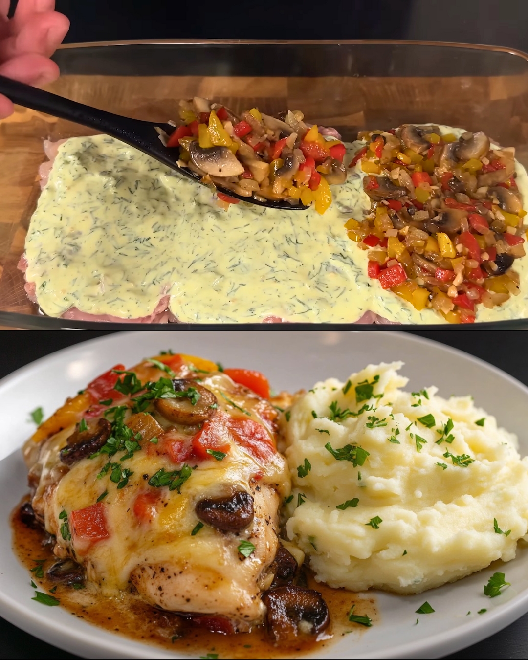 Creamy Chicken and Veggie Bake with Mozzarella Mash
